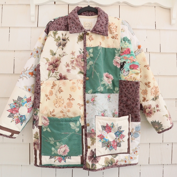 Handmade Jackets & Blazers - Upcycled Floral Patchwork Quilt Barn Jacket Chore Coat M • L